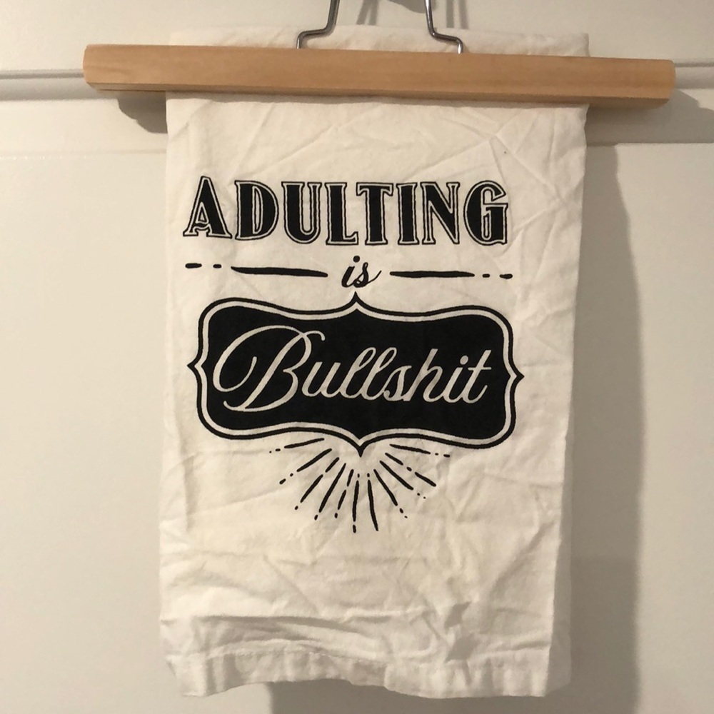 White 'Adulting is Bullshit' Cotton Kitchen Towel